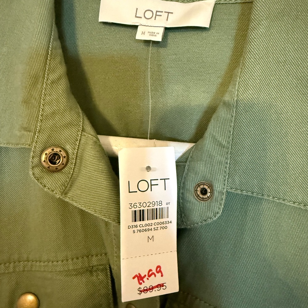 LOFT Sage Green Utility Shirt Dress - Picture 2 of 3